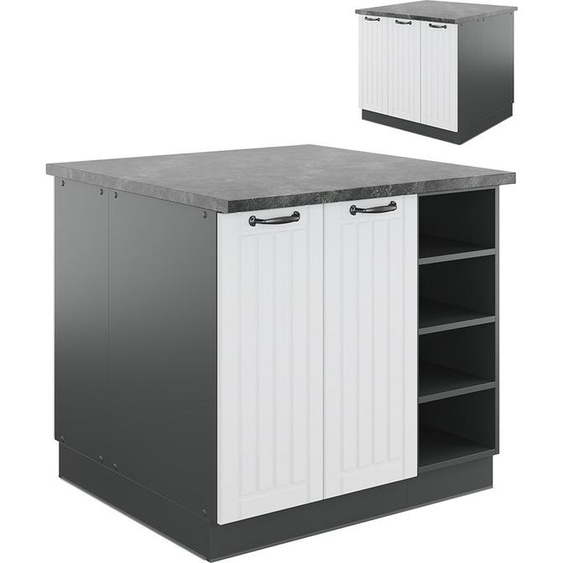 Vicco Îlot de cuisine Fame-Line, 90 cm sans plan de travail, Blanc cottage/anthracite/Anthracite