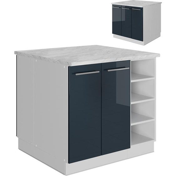 Vicco îlot de cuisine Fame-Line, 90 cm sans plan de travail, bleu foncé brillant/blanc