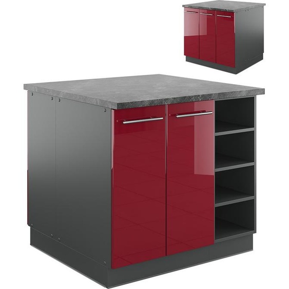 Vicco Îlot de cuisine Fame-Line, 90 cm sans plan de travail, Bordeaux haute brillance/anthracite