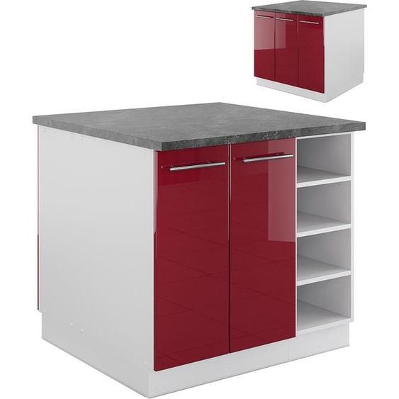 Vicco Îlot de cuisine Fame-Line, 90 cm sans plan de travail, Bordeaux haute brillance/blanc