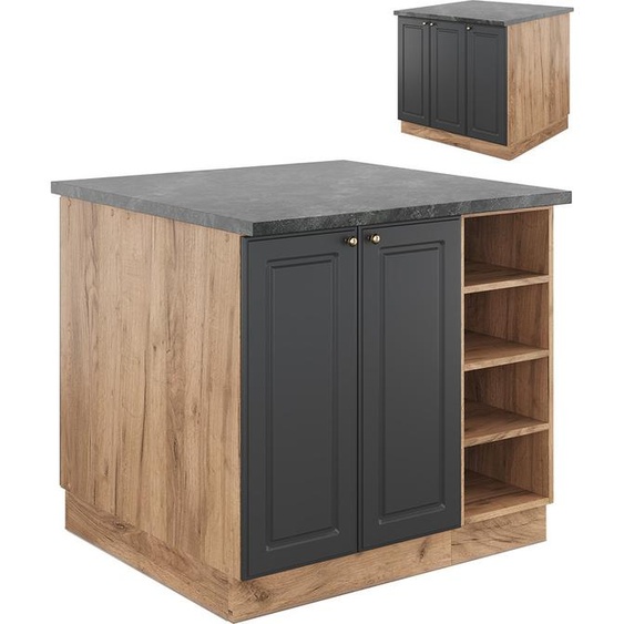 Vicco Îlot de cuisine Fame-Line, 90 cm sans plan de travail, Chêne anthracite-or/force de lor