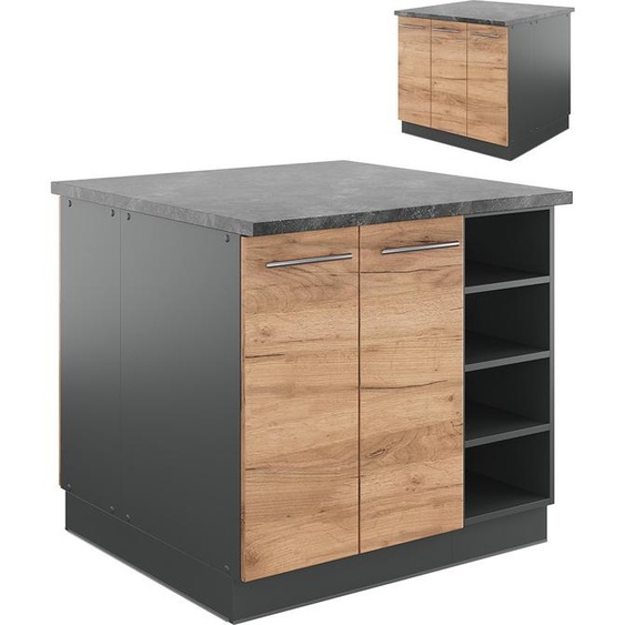 Vicco Îlot de cuisine Fame-Line, 90 cm sans plan de travail, Chêne doré/anthracite
