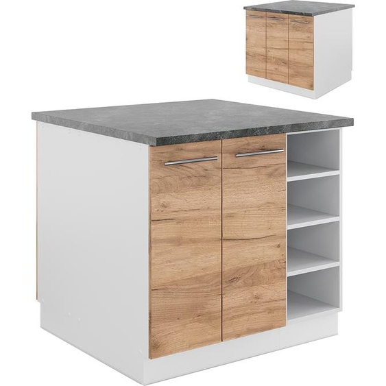 Vicco Îlot de cuisine Fame-Line, 90 cm sans plan de travail, Chêne doré/blanc