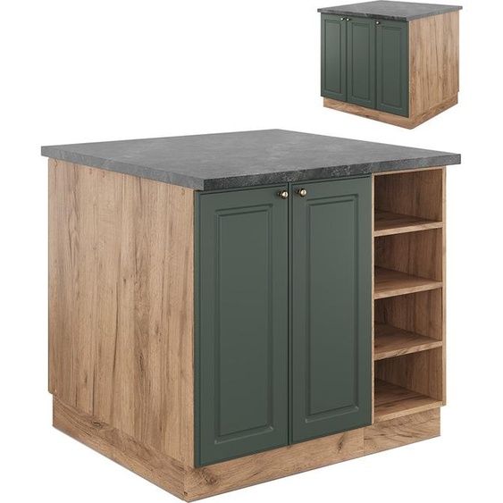 Vicco Îlot de cuisine Fame-Line, 90 cm sans plan de travail, Chêne vert et or/chêne doré