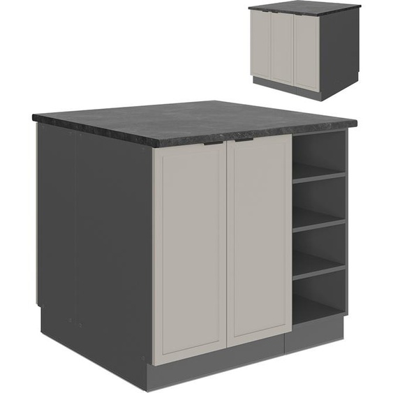 Vicco Îlot de cuisine Fame-Line, 90 cm sans plan de travail, GrisBeige/Anthracite