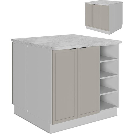 Vicco Îlot de cuisine Fame-Line, 90 cm sans plan de travail, GrisBeige/Blanc