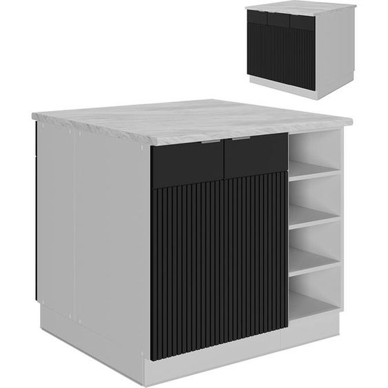 Vicco Îlot de cuisine Fame-Line, 90 cm sans plan de travail, Noir rayé/Blanc
