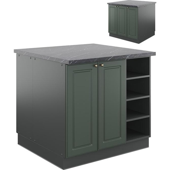 Vicco Îlot de cuisine Fame-Line, 90 cm sans plan de travail, Vert et or campagne/anthracite