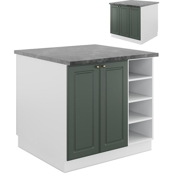 Îlot de cuisine Vicco Fame-Line Vert-Or Landhaus/Blanc 90cm sans PT, Model 38729