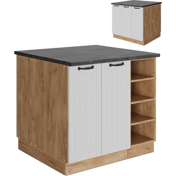 Vicco Îlot de cuisine Fame-Line, 90cm avec tiroir, sans PT, Blanc campagne/Chêne de force doré