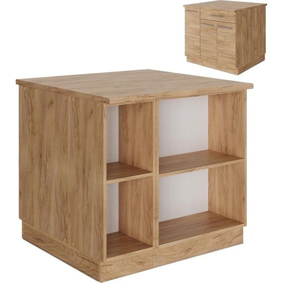 Vicco Îlot de cuisine Fame-Line, 90cm avec tiroir, sans PT, Chêne de force doré/Chêne de force doré