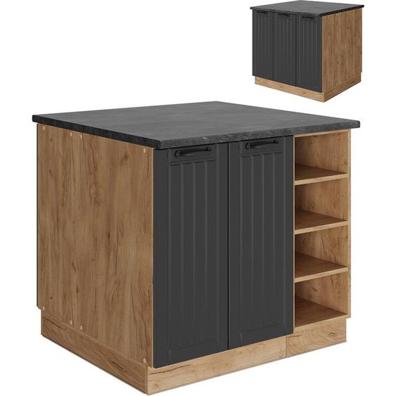 Vicco Îlot de cuisine Fame-Line, 90cm avec tiroir, sans PT, Gris foncé/Chêne de force doré