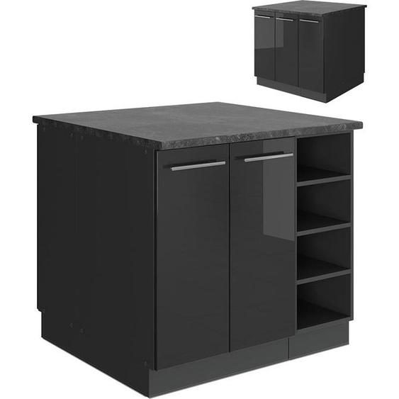 Vicco Îlot de cuisine Fame-Line, 90cm sans PT, Anthracite Haute brillance/Anthracite