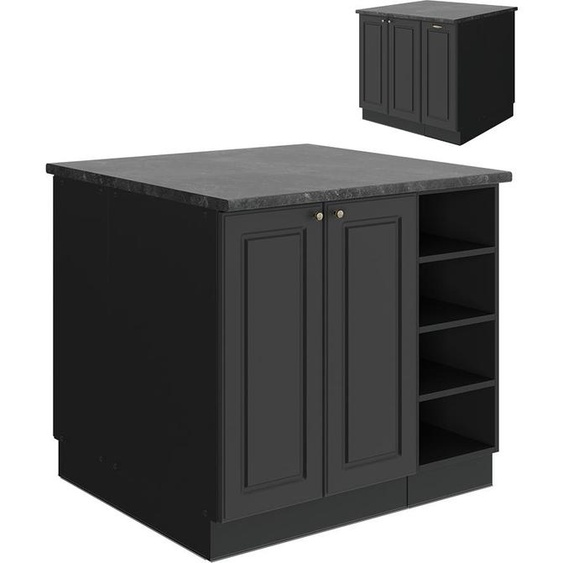 Vicco Îlot de cuisine Fame-Line, 90cm sans PT, Anthrazit-Gold Landhaus/Anthracite