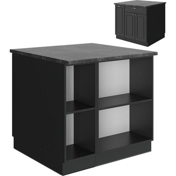 Vicco Îlot de cuisine Fame-Line, 90cm sans PT, Anthrazit-Gold Landhaus/Anthracite