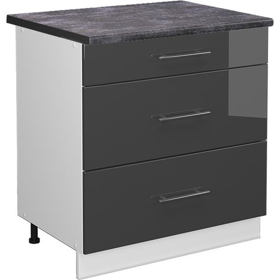 Meuble cuisine Vicco Fame-Line Anthracite Haute brillance 80cm avec 3 tiroirs, PT Anthracite, Model 45577