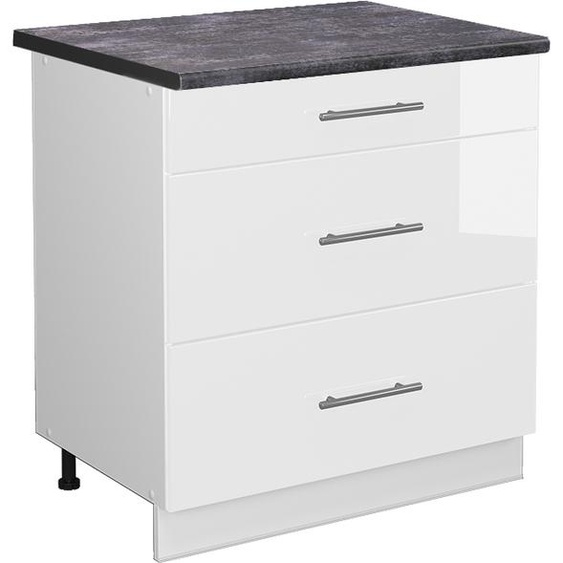 Meuble cuisine Vicco Fame-Line Blanc Haute brillance 80cm avec 3 tiroirs, PT Anthracite, Model 45955