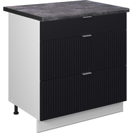 Meuble cuisine Vicco Fame-Line Noir rayé 80cm avec 3 tiroirs, PT Anthracite, Model 50869