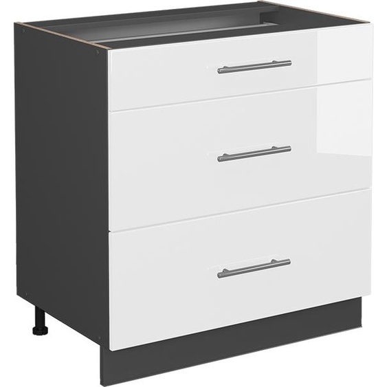 Vicco meuble cuisine Fame-Line, 80 cm avec 3 tiroirs, PT Chêne, Blanc Haute brillance/Anthracite