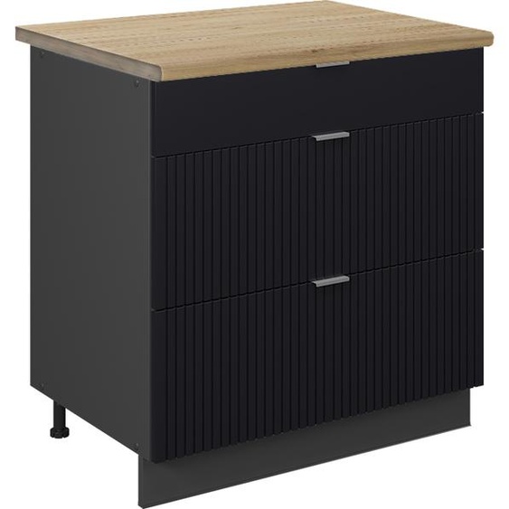 Vicco Meuble cuisine Fame-Line, 80 cm avec 3 tiroirs, PT Chêne, Noir rayé/Anthracite