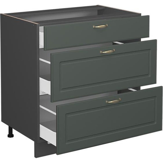 Vicco meuble cuisine Fame-Line, 80 cm avec 3 tiroirs, PT Chêne, Vert Or Campagne/Anthracite