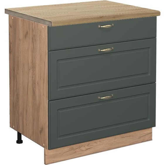 Vicco meuble cuisine Fame-Line, 80 cm avec 3 tiroirs, PT Chêne, Vert Or Campagne/Chêne de force doré