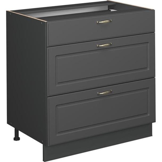 Meuble cuisine Vicco Fame-Line Anthrazit-Gold Landhaus 80cm avec 3 tiroirs, PT Anthracite, Model 57039