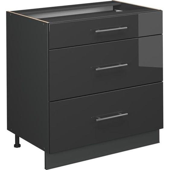 Vicco Meuble cuisine Fame-Line, 80cm avec 3 tiroirs, PT Marbre, Anthracite Haute brillance/Anthracite
