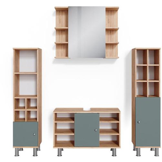 Vicco meuble de rangement de salle de bain Fynn, Vert, 4 pièces, avec armoire haute