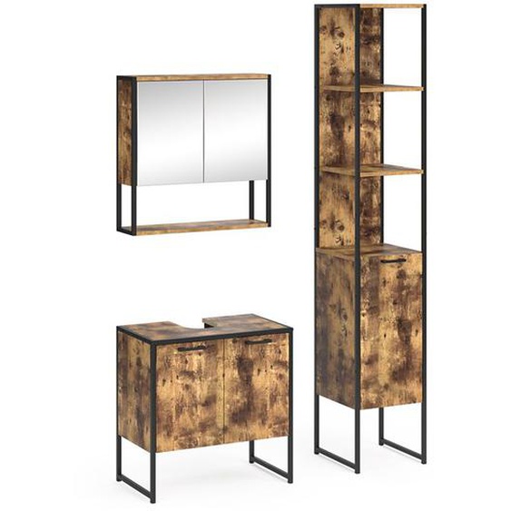 Vicco meuble de rangement de salle de bain Fyrk, Chêne rustique, 3 pièces, avec armoire basse 60 cm