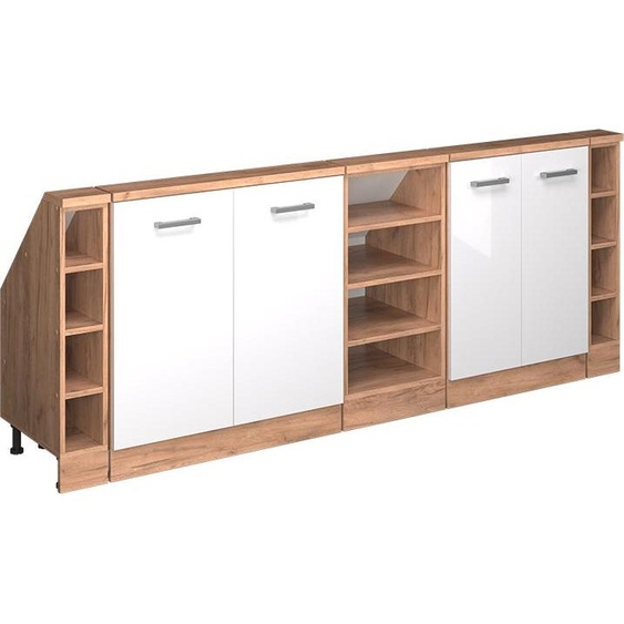 Vicco Meuble sous pente R-Line, 210cm Lot de 5, Blanc brillant/Chêne doré