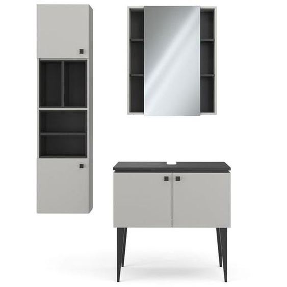 Vicco set de meubles de salle de bain Gerta, Gris, 3 pièces, armoire suspendue 2 portes