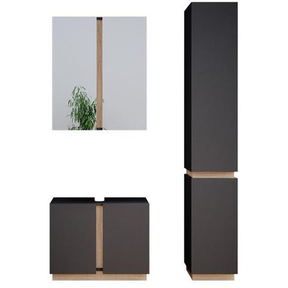 Vicco set de meubles de salle de bain Gloria, Anthracite, 3 pièces, avec armoire haute
