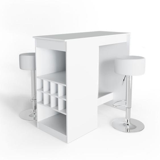 Vicco Set de table de bar Ross, Blanc, 115 x 50 cm avec 2 tabourets de bar