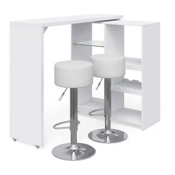 Vicco Set de table de bar Vega, Blanc, 138 x 39 cm avec 2 tabourets de bar