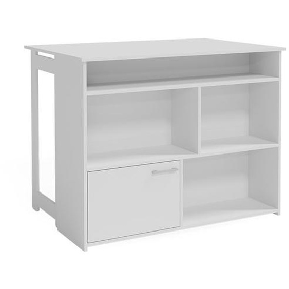 Vicco Table de bar Dominic, Blanc, 116 x 37 cm 4x compartiments ouverts et 1x porte