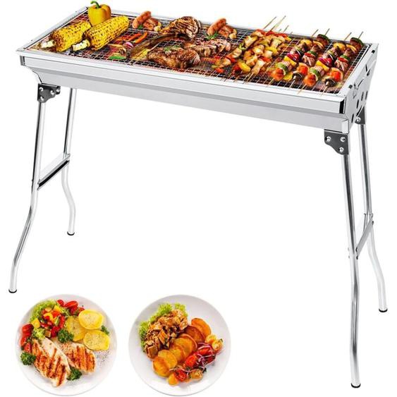 Vicmhuang - Barbecue à Charbon de Jardin Pliant en Acier Inoxydable - Pour 12 Personnes - 73x32.5cm
