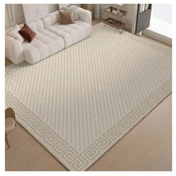 Vicmhuang - Tapis De Salon Chambre - Peluche Courte Haute Densité - Motifs Géométriques Crème - Antidérapant 200x300cm