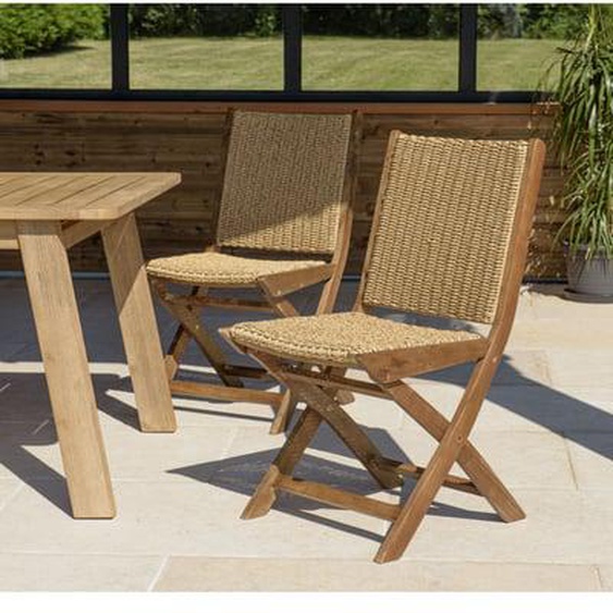 VICTOIRE - Lot de 2 chaises pliantes acacia huilé et rotin synthétique