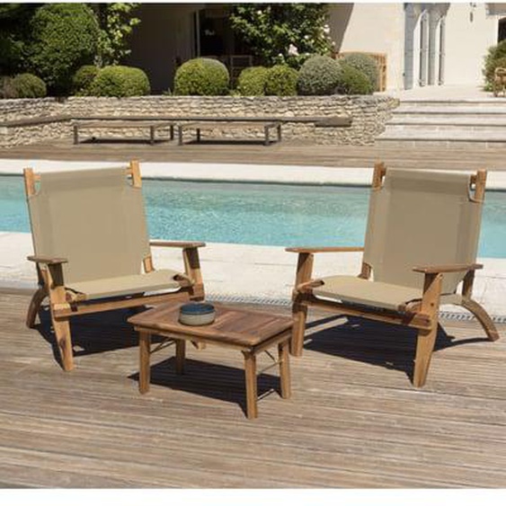 VICTOIRE - SALON DE JARDIN EN BOIS ACACIA 2 pers - 2 fauteuils et 1 table basse 63,5 x 36 cm