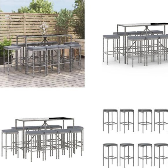 vidaXL 11 pcs. set bar de jardin avec coussins gris poly rotin - Set bar de jardin - Set bar de jardin - Bar de jardin