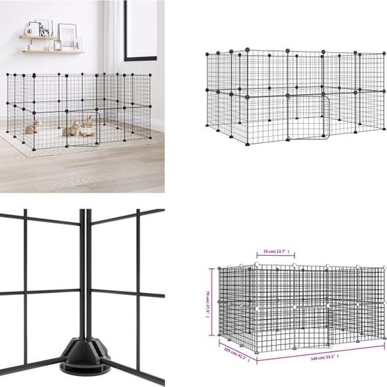 vidaXL 28 pcs Cage pour animaux domestiques avec porte Noir 35x35 cm Acier - Cage pour animaux domestiques - Cage pour animaux - Clapier pour lapins