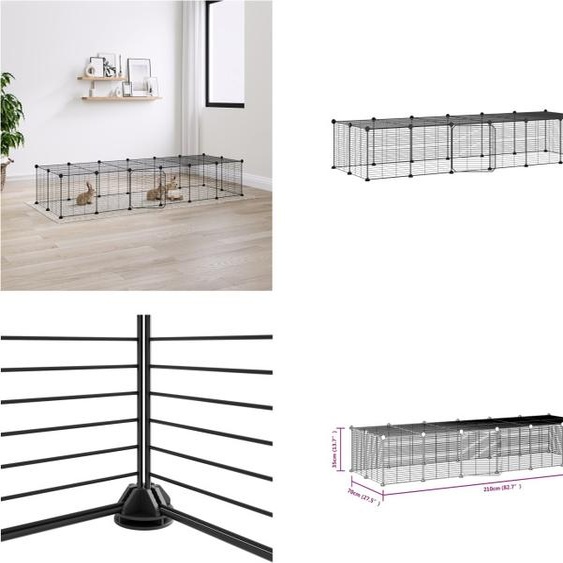 vidaXL 28 pcs Cage pour animaux domestiques avec porte Noir 35x35 cm Acier - Cage pour animaux domestiques - Cage pour animaux - Clapier pour lapins