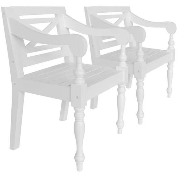 vidaXL 2x Bois dAcajou Massif Chaise Batavia Blanc Jardin Terrasse Fauteuil 246963