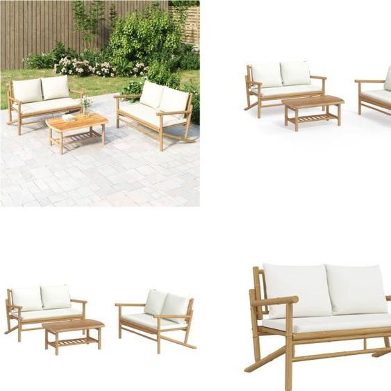 vidaXL 3 pcs. Garden Lounge Set with Coussin Creme Bambus - Garden Lounge Set - Garden Lounge Sets - Lounge Set - Garden Furniture Set