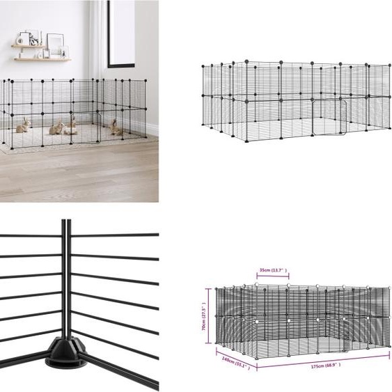 vidaXL 36 pcs. cage pour animaux domestiques avec porte noir 35x35 cm acier - Cage pour animaux domestiques - Cage pour animaux - Clapier pour lapins