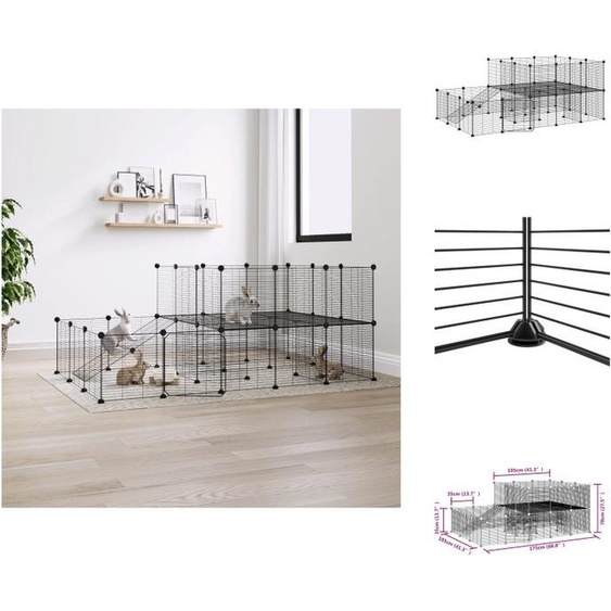 vidaXL 44 pcs. Cage pour animaux domestiques avec porte Noir 35x35 cm Acier - Habitat & Enclos pour petits animaux
