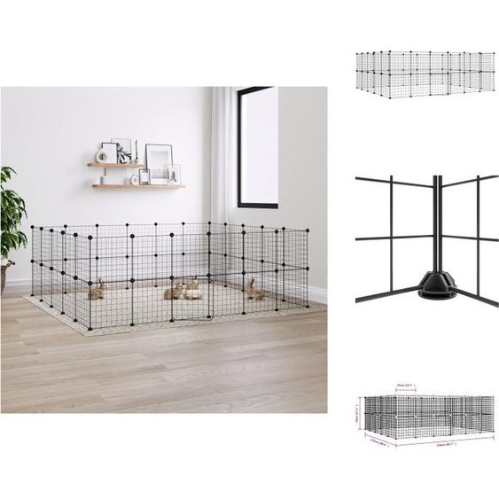 vidaXL 44 pcs. Cage pour animaux domestiques avec porte Noir 35x35 cm Acier - Habitat & Enclos pour petits animaux