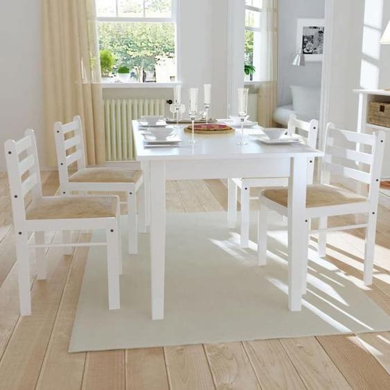 vidaXL 4x Hévéa Solide Chaise de Salle à Manger Blanc Meuble Mobilier Cuisine 242031