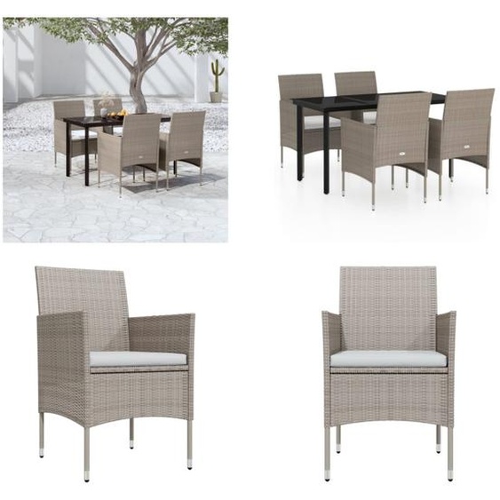 vidaXL 5 pcs. Salon de jardin avec coussins Beige et Noir - Salon de jardin - Ensemble de jardin - Ensemble de meubles de jardin